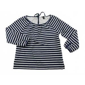 J Crew Womens Cotton 3/4 Sleeve Scoop Neck Navy White Striped Blouse Shirt XXS